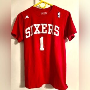 adidas Red Sixers #1 Tee with White Lettering